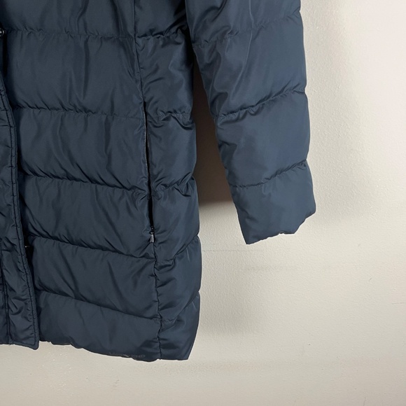 Lands end Womens Down Feather Puffer Jacket Sz Large Navy Blue Zip Button - Picture 3 of 8